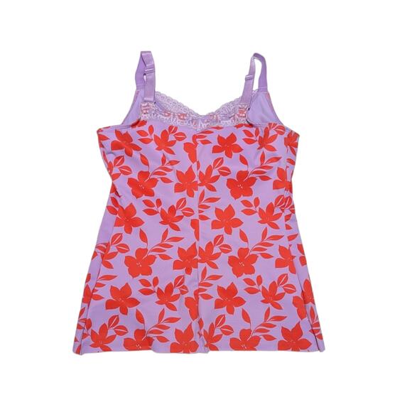 Ruby Ribbon Diva Lace Cami Tank Top Red Hibiscus Shaping Shapewear Purple Shirt - Picture 2 of 7